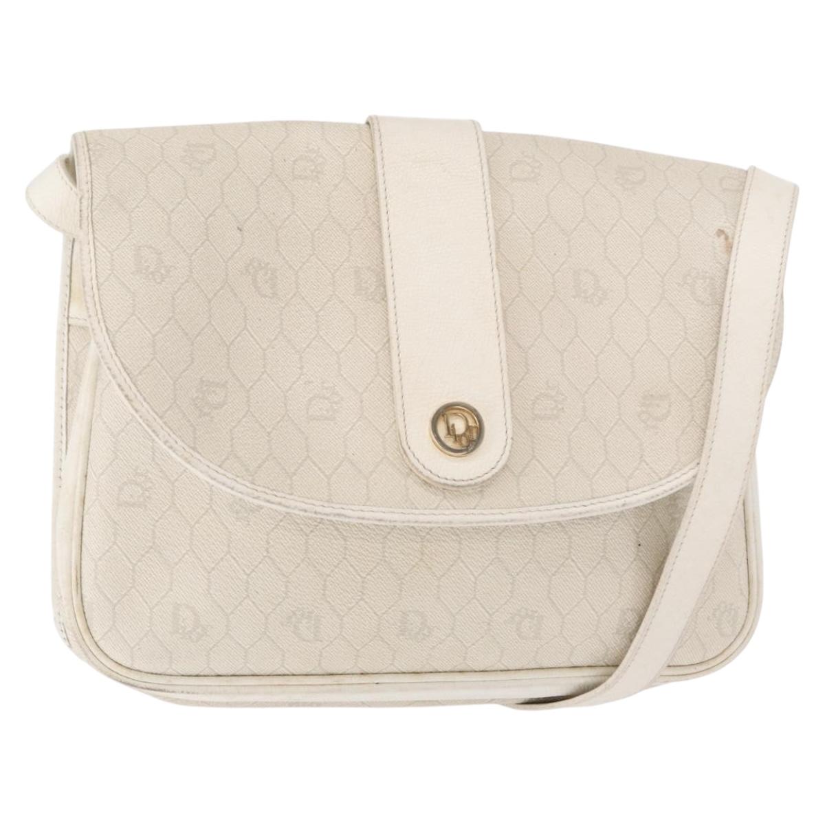 Christian Dior Honeycomb Canvas Shoulder Bag PVC Gold White Auth 156247