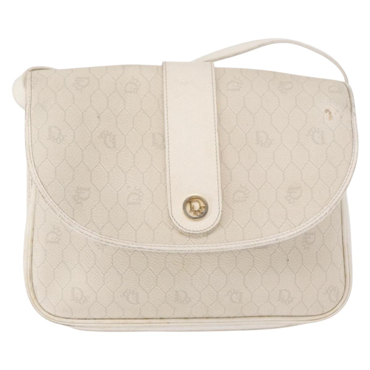 Christian Dior Honeycomb Canvas Shoulder Bag PVC Gold White Auth 156247