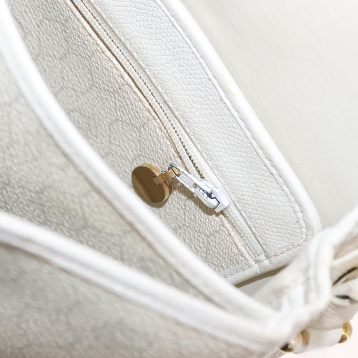 Christian Dior Honeycomb Canvas Shoulder Bag PVC Gold White Auth 156247