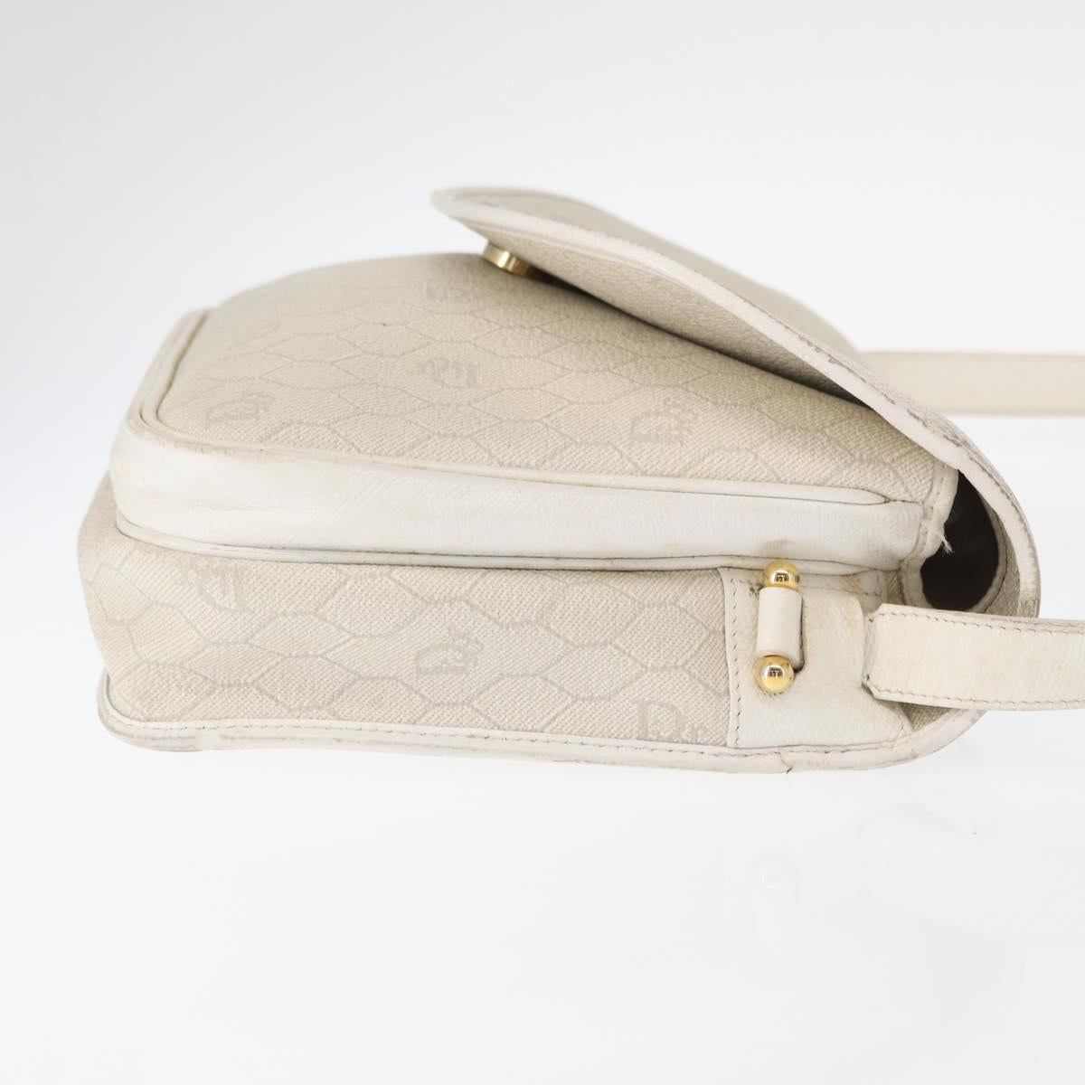 Christian Dior Honeycomb Canvas Shoulder Bag PVC Gold White Auth 156247