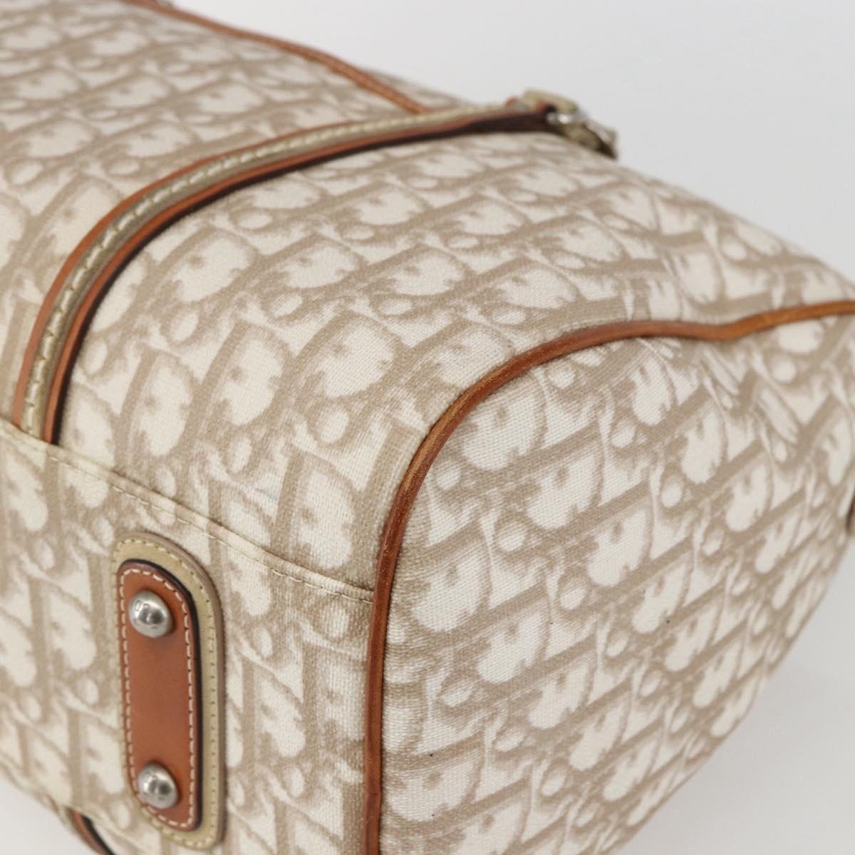 Christian Dior Trotter Canvas Romantic Chain Bag PVC Beige Silver Auth 156248