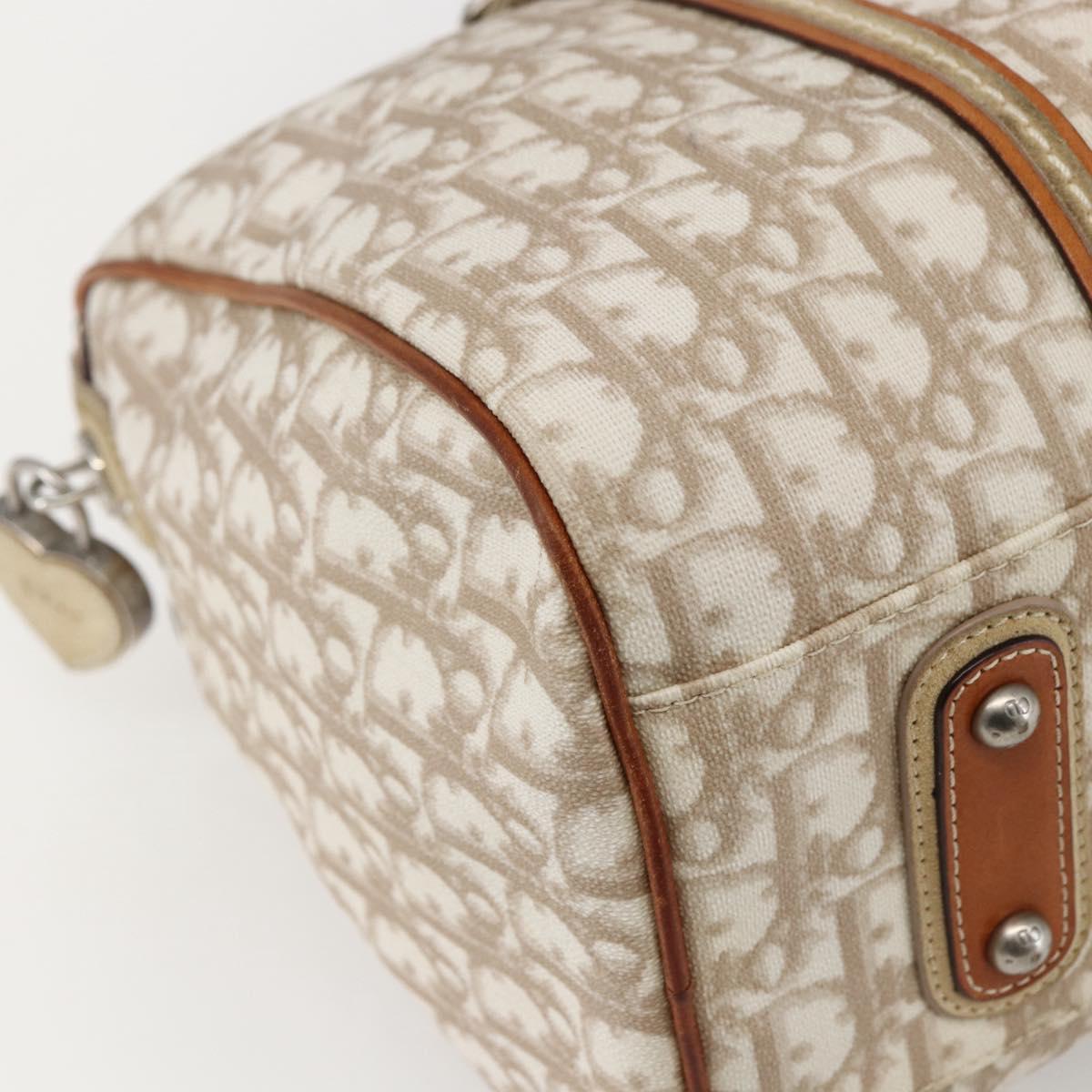 Christian Dior Trotter Canvas Romantic Chain Bag PVC Beige Silver Auth 156248