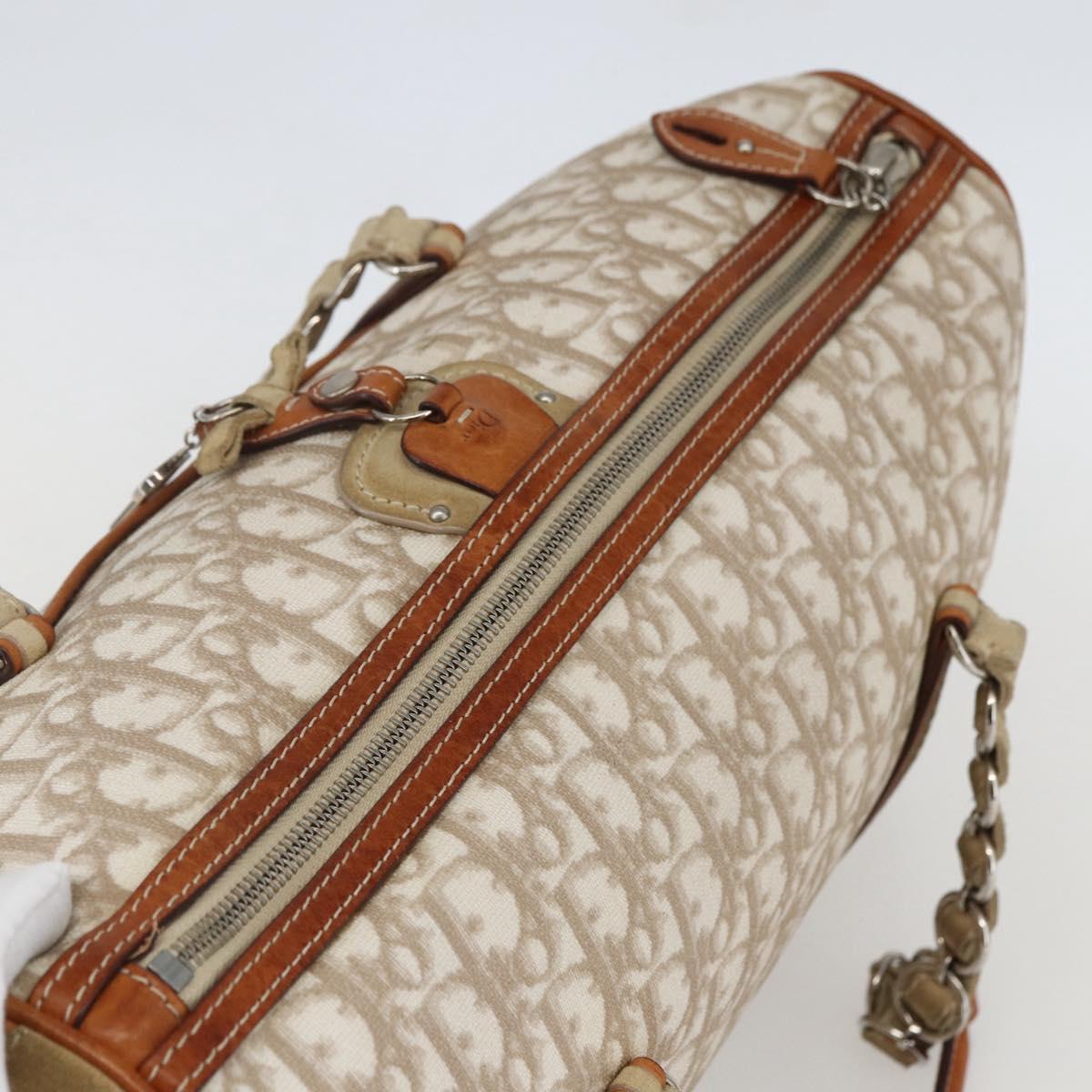 Christian Dior Trotter Canvas Romantic Chain Bag PVC Beige Silver Auth 156248