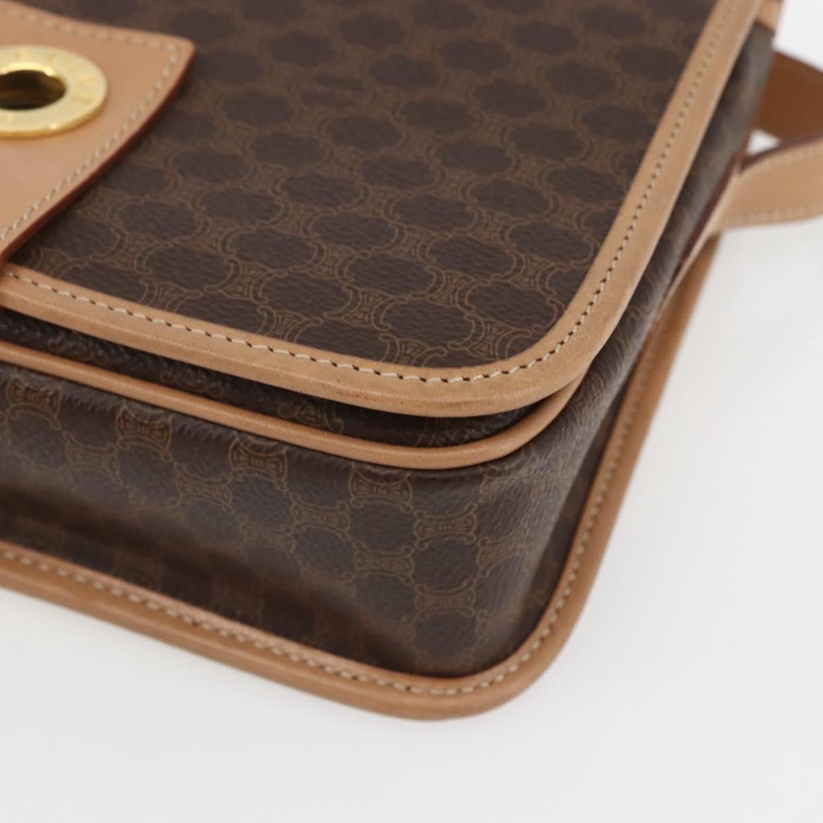 CELINE Macadam Canvas Circle Shoulder Bag PVC Leather Brown Gold Auth 156249V