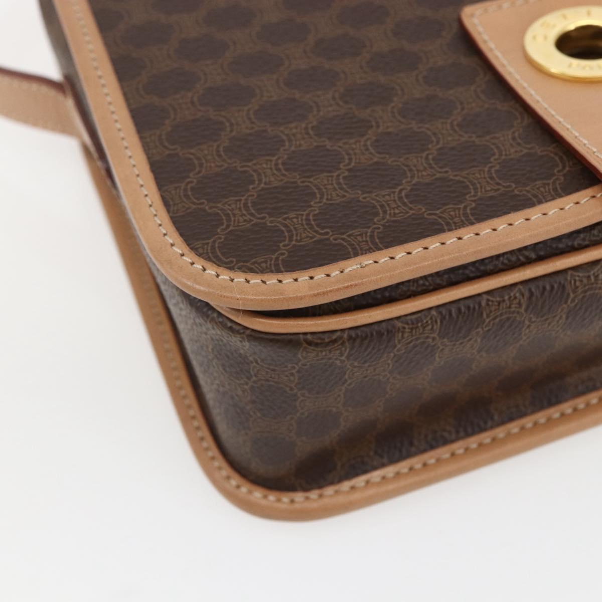 CELINE Macadam Canvas Circle Shoulder Bag PVC Leather Brown Gold Auth 156249V
