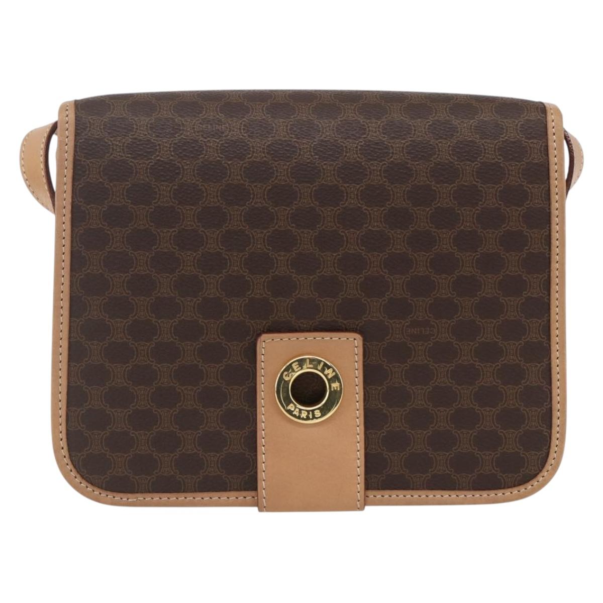 CELINE Macadam Canvas Circle Shoulder Bag PVC Leather Brown Gold Auth 156249V