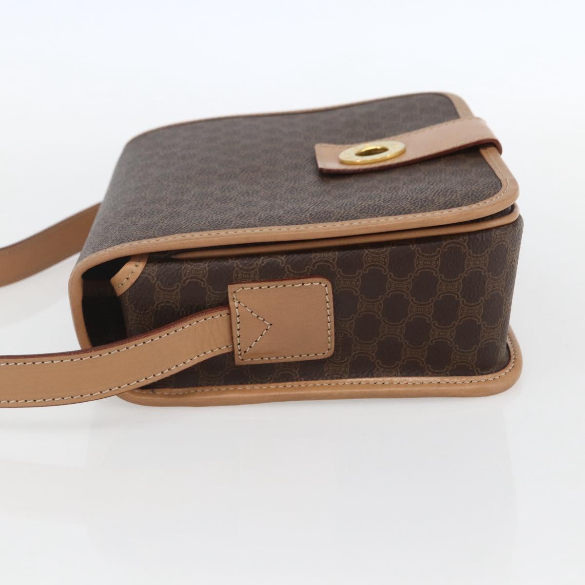 CELINE Macadam Canvas Circle Shoulder Bag PVC Leather Brown Gold Auth 156249V