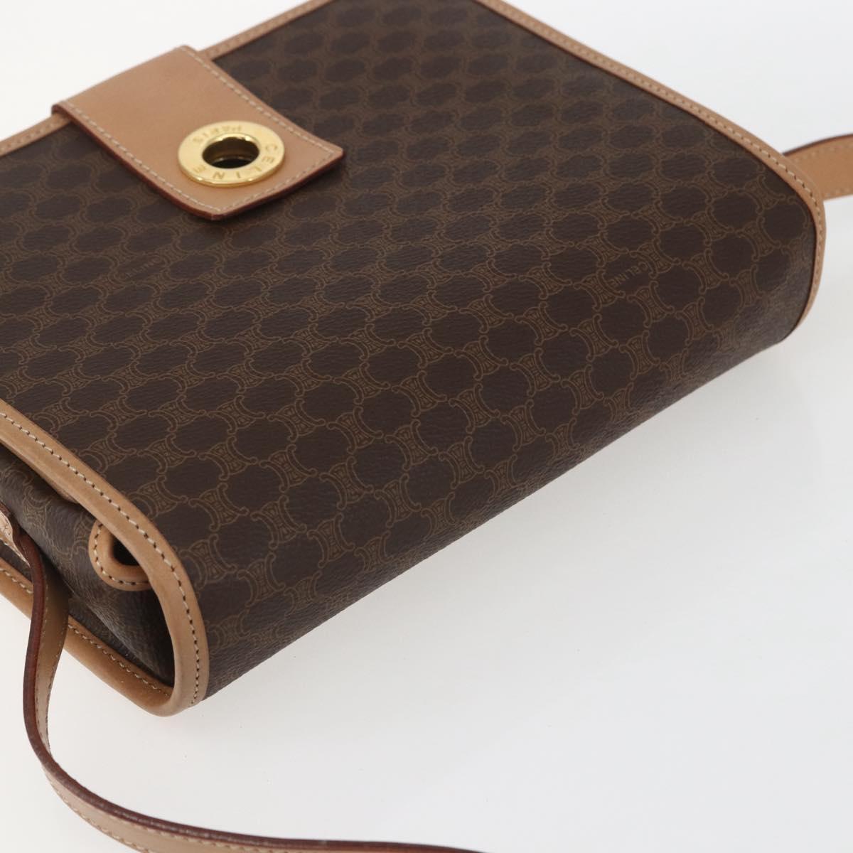 CELINE Macadam Canvas Circle Shoulder Bag PVC Leather Brown Gold Auth 156249V