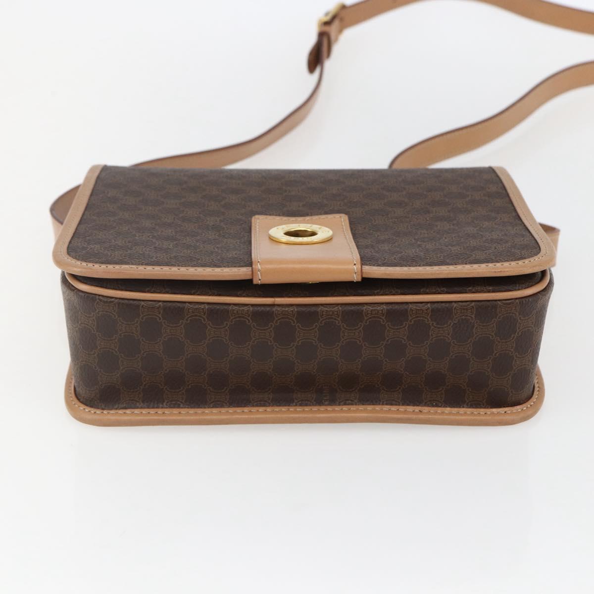 CELINE Macadam Canvas Circle Shoulder Bag PVC Leather Brown Gold Auth 156249V