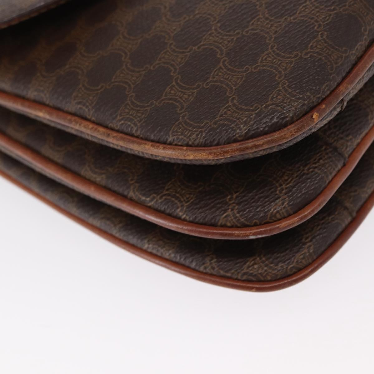 CELINE Macadam Canvas Shoulder Bag PVC Leather Brown Gold Auth 156250