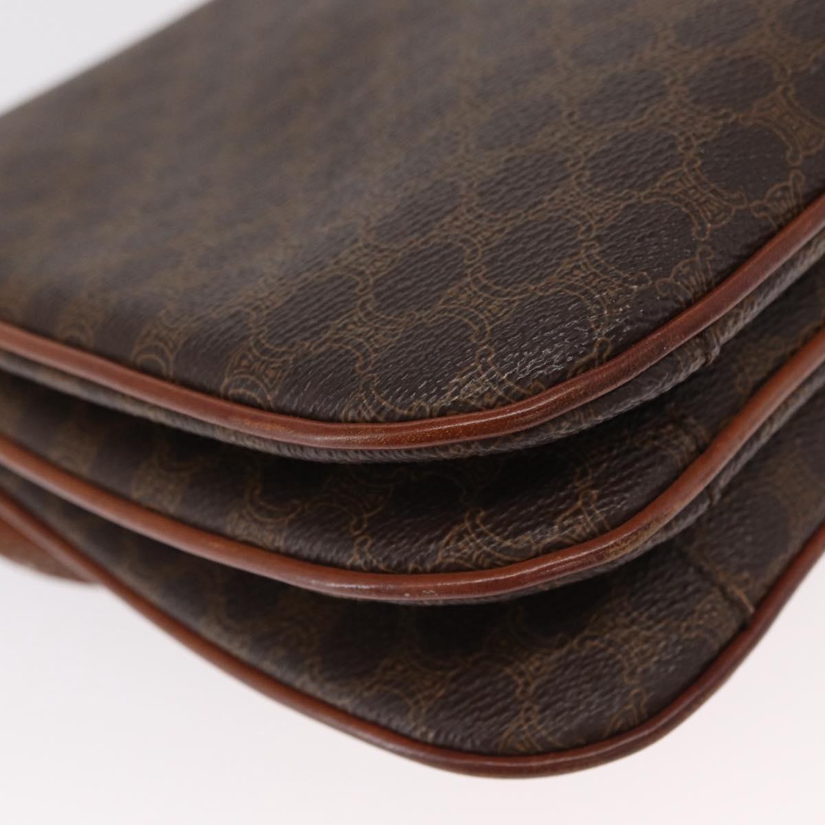 CELINE Macadam Canvas Shoulder Bag PVC Leather Brown Gold Auth 156250