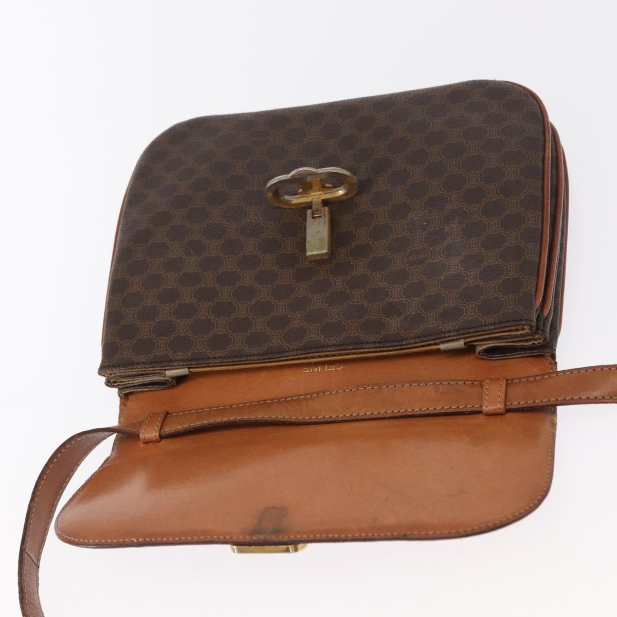 CELINE Macadam Canvas Shoulder Bag PVC Leather Brown Gold Auth 156250