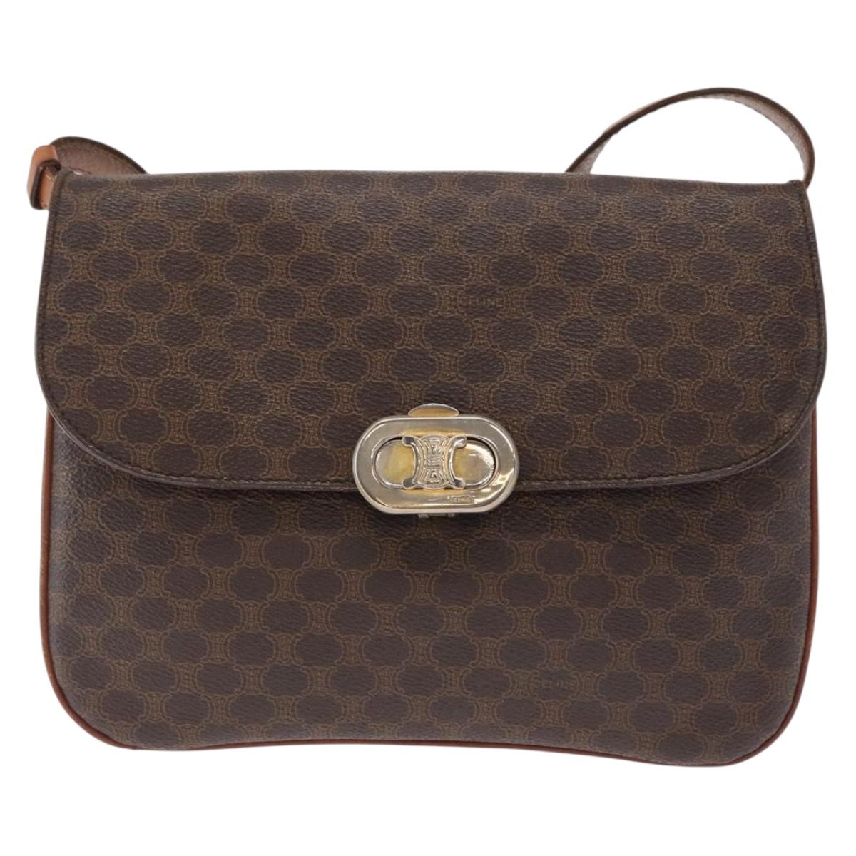 CELINE Macadam Canvas Shoulder Bag PVC Leather Brown Gold Auth 156250