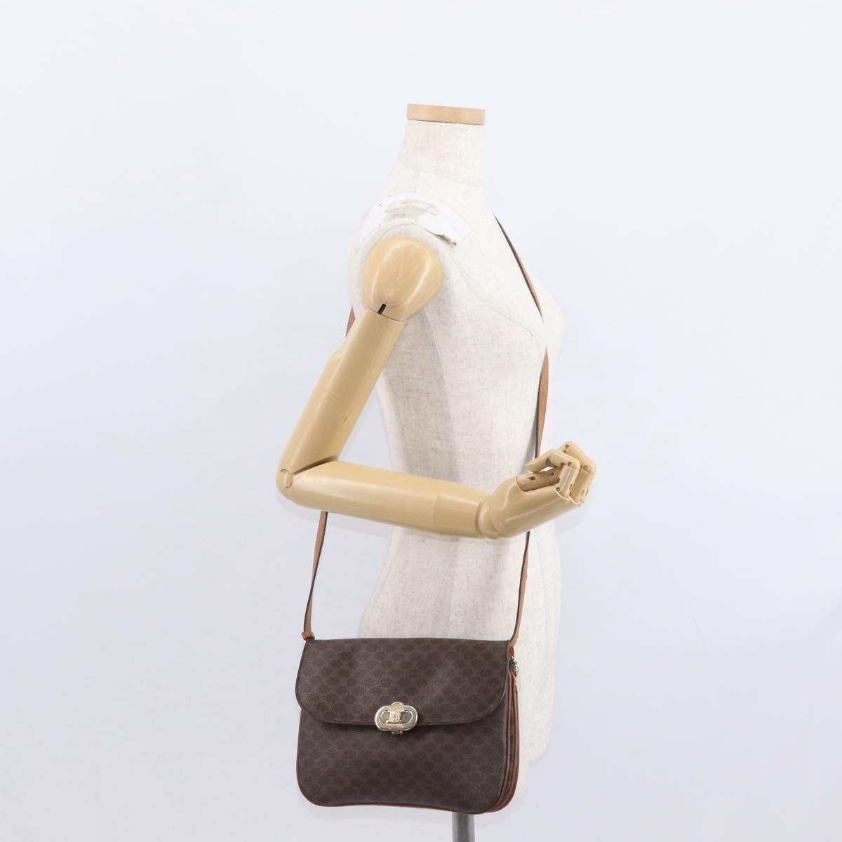 CELINE Macadam Canvas Shoulder Bag PVC Leather Brown Gold Auth 156250