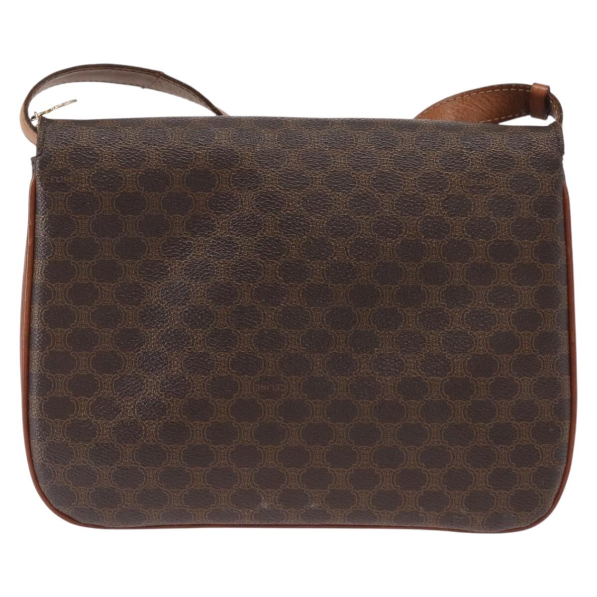 CELINE Macadam Canvas Shoulder Bag PVC Leather Brown Gold Auth 156250