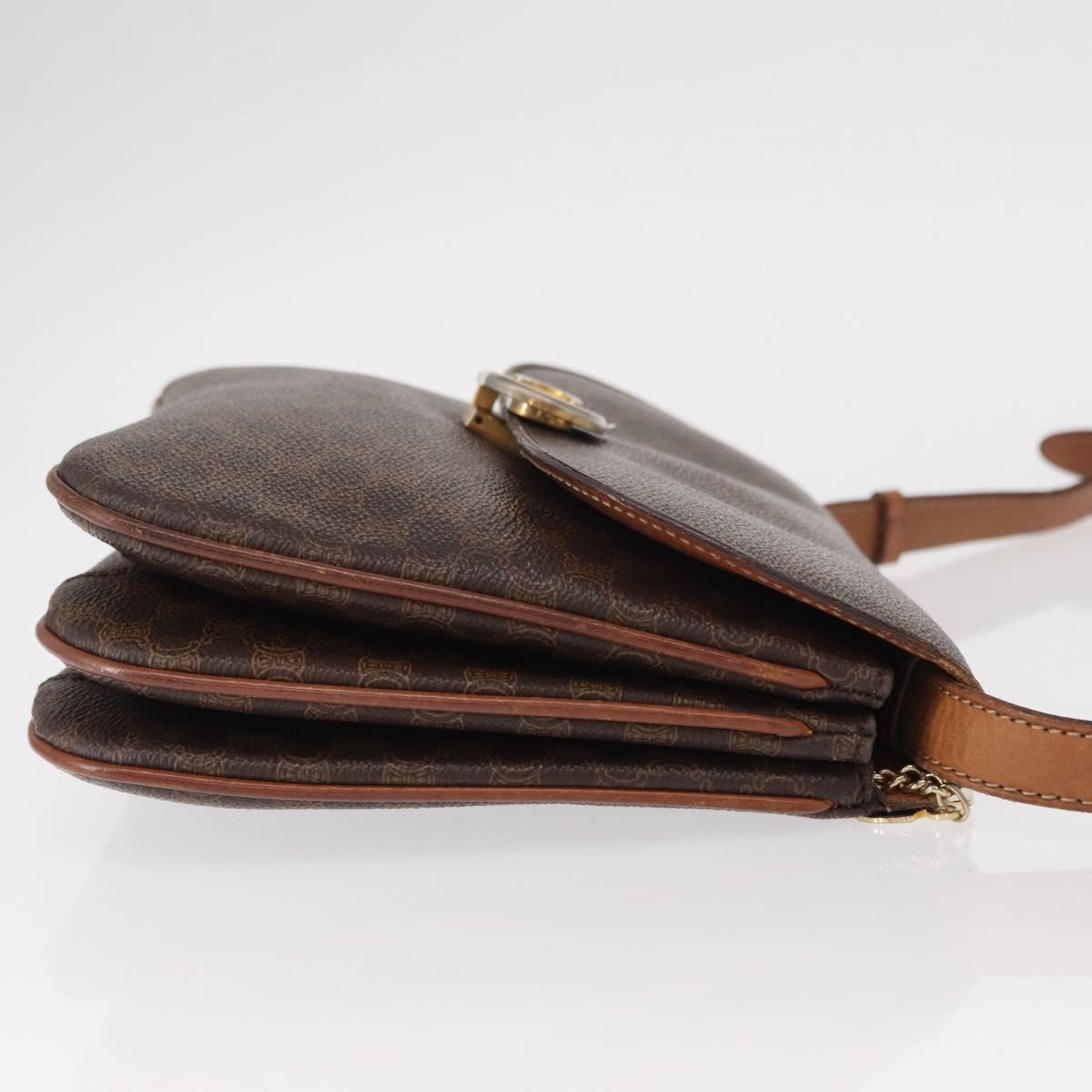 CELINE Macadam Canvas Shoulder Bag PVC Leather Brown Gold Auth 156250