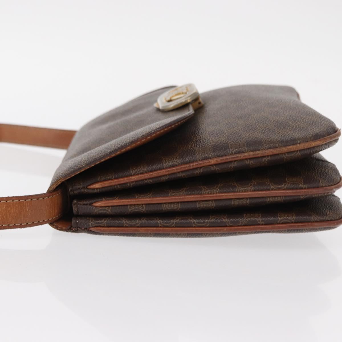 CELINE Macadam Canvas Shoulder Bag PVC Leather Brown Gold Auth 156250