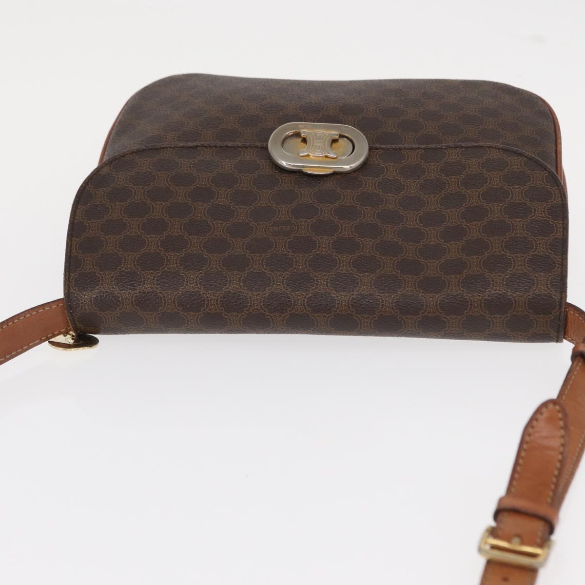 CELINE Macadam Canvas Shoulder Bag PVC Leather Brown Gold Auth 156250