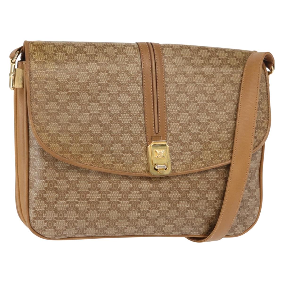 CELINE Macadam Canvas Shoulder Bag PVC Brown Gold Auth 156251