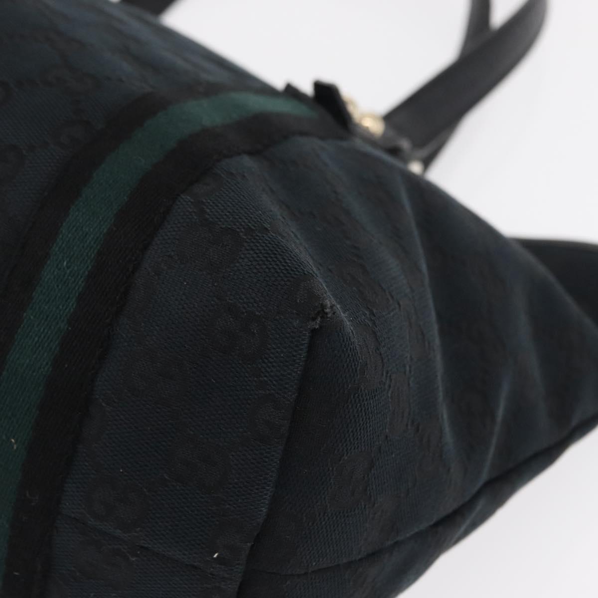 GUCCI GG Canvas Web Sherry Line Tote Bag Black Silver 137396 Auth 156253