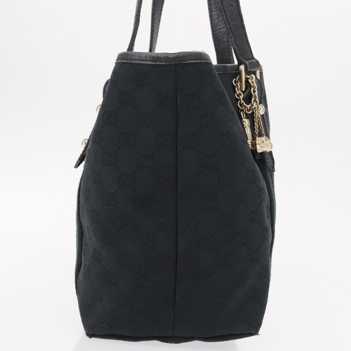 GUCCI GG Canvas Web Sherry Line Tote Bag Black Silver 137396 Auth 156253