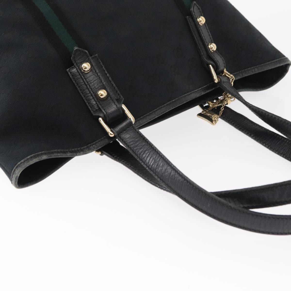 GUCCI GG Canvas Web Sherry Line Tote Bag Black Silver 137396 Auth 156253