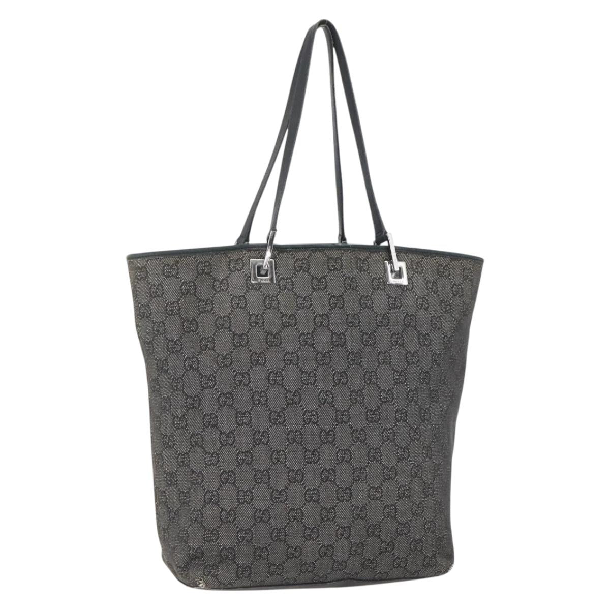 GUCCI GG Canvas Tote Bag Black Silver 31243 Auth 156254