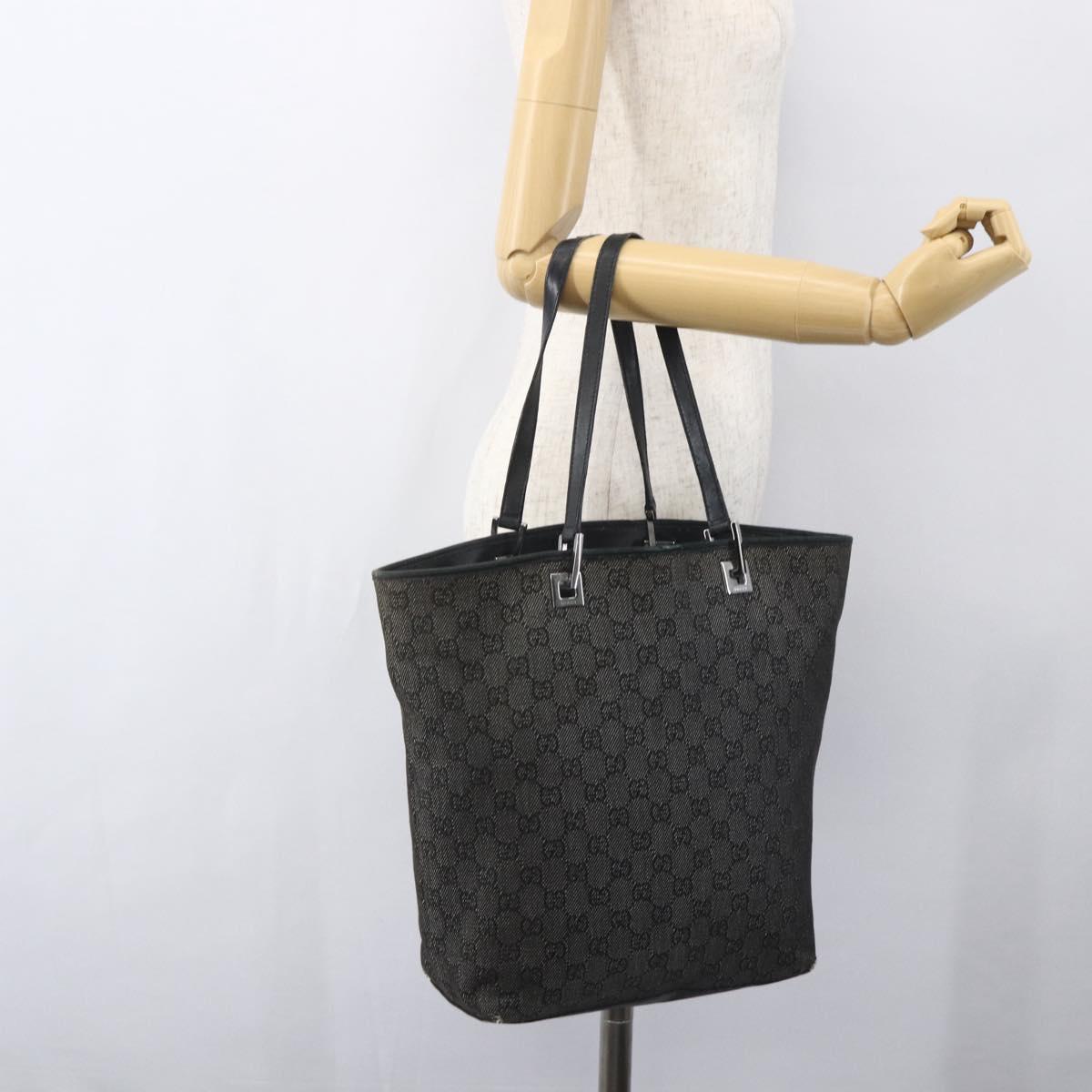 GUCCI GG Canvas Tote Bag Black Silver 31243 Auth 156254