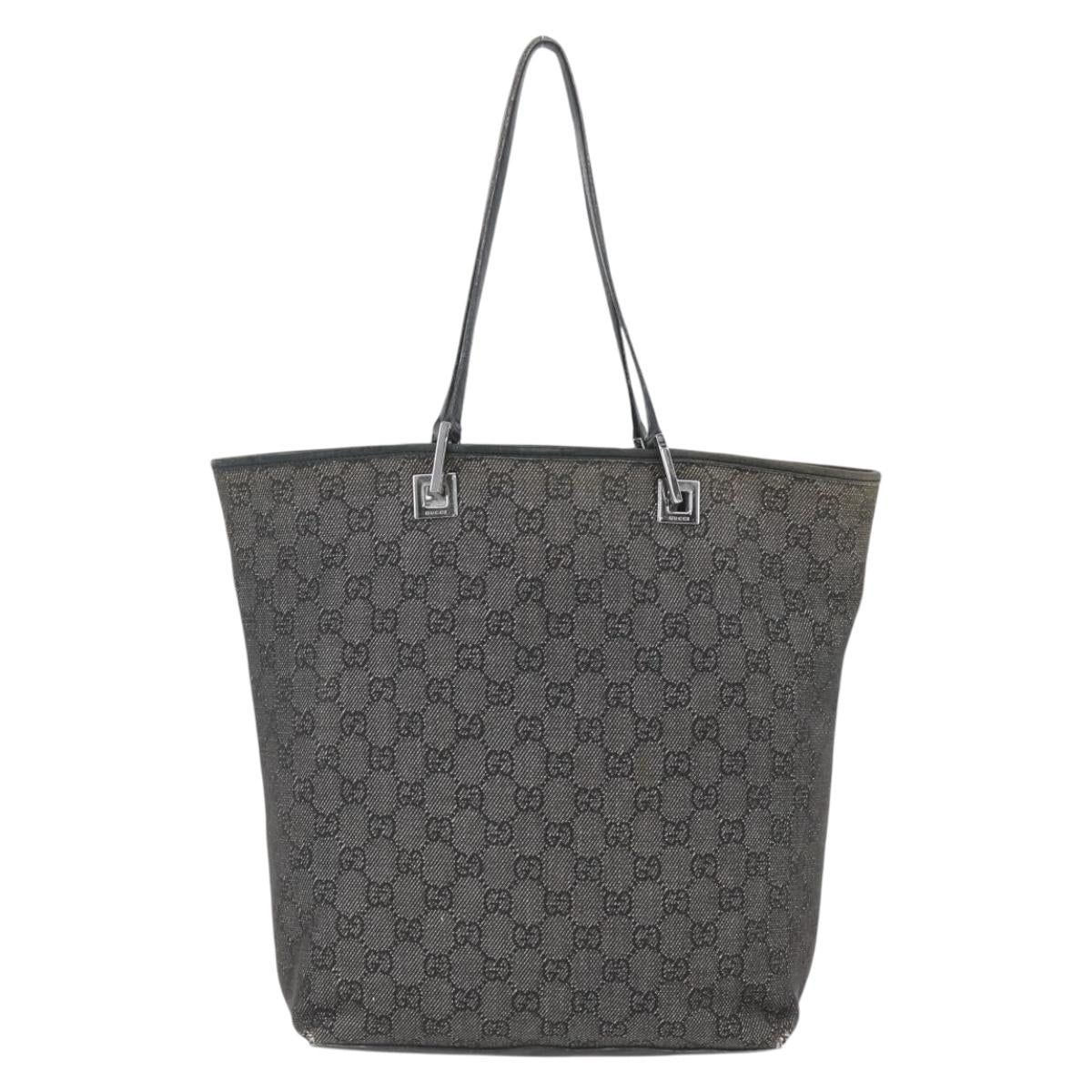 GUCCI GG Canvas Tote Bag Black Silver 31243 Auth 156254