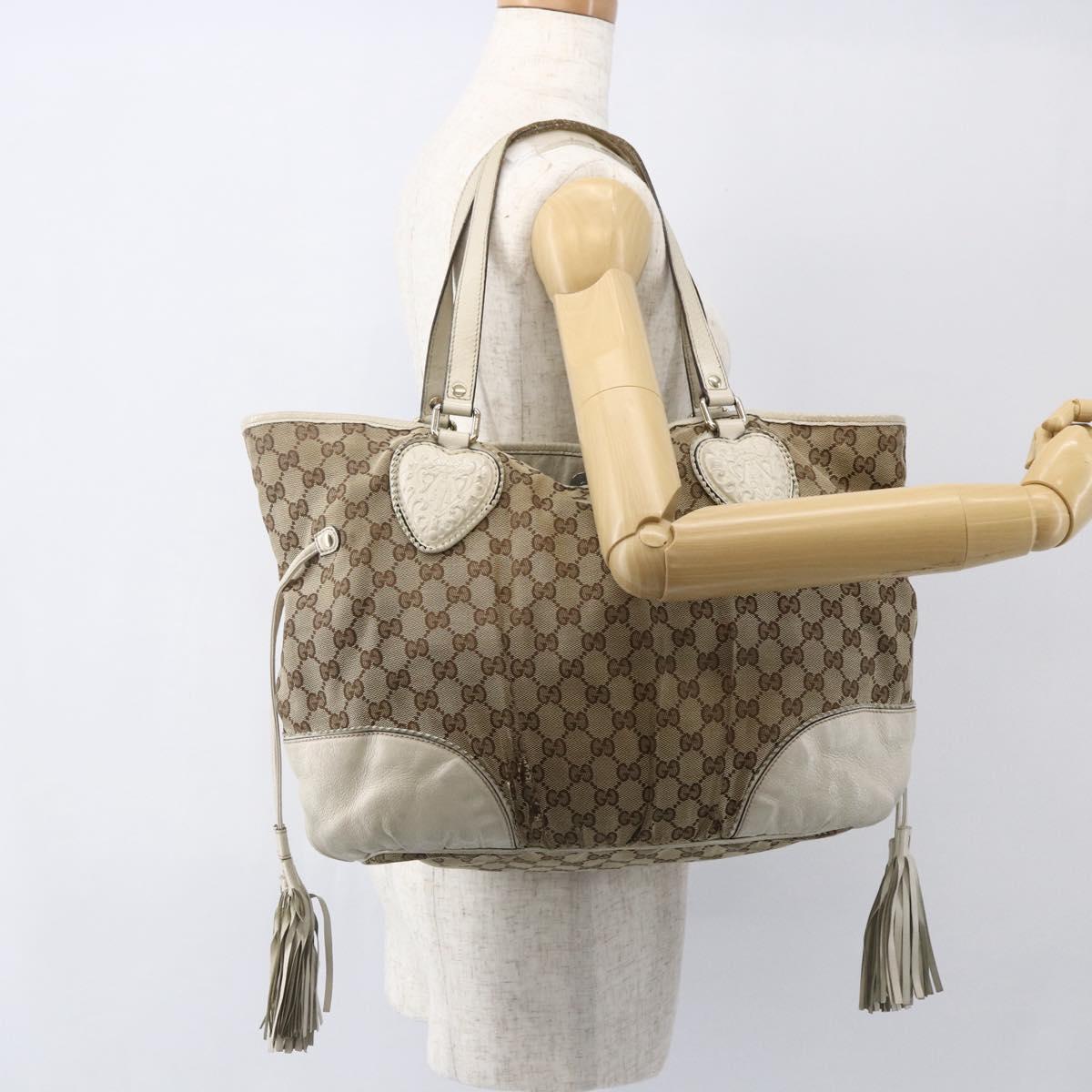 GUCCI GG Canvas Tote Bag Beige Gold 211954 Auth 156255