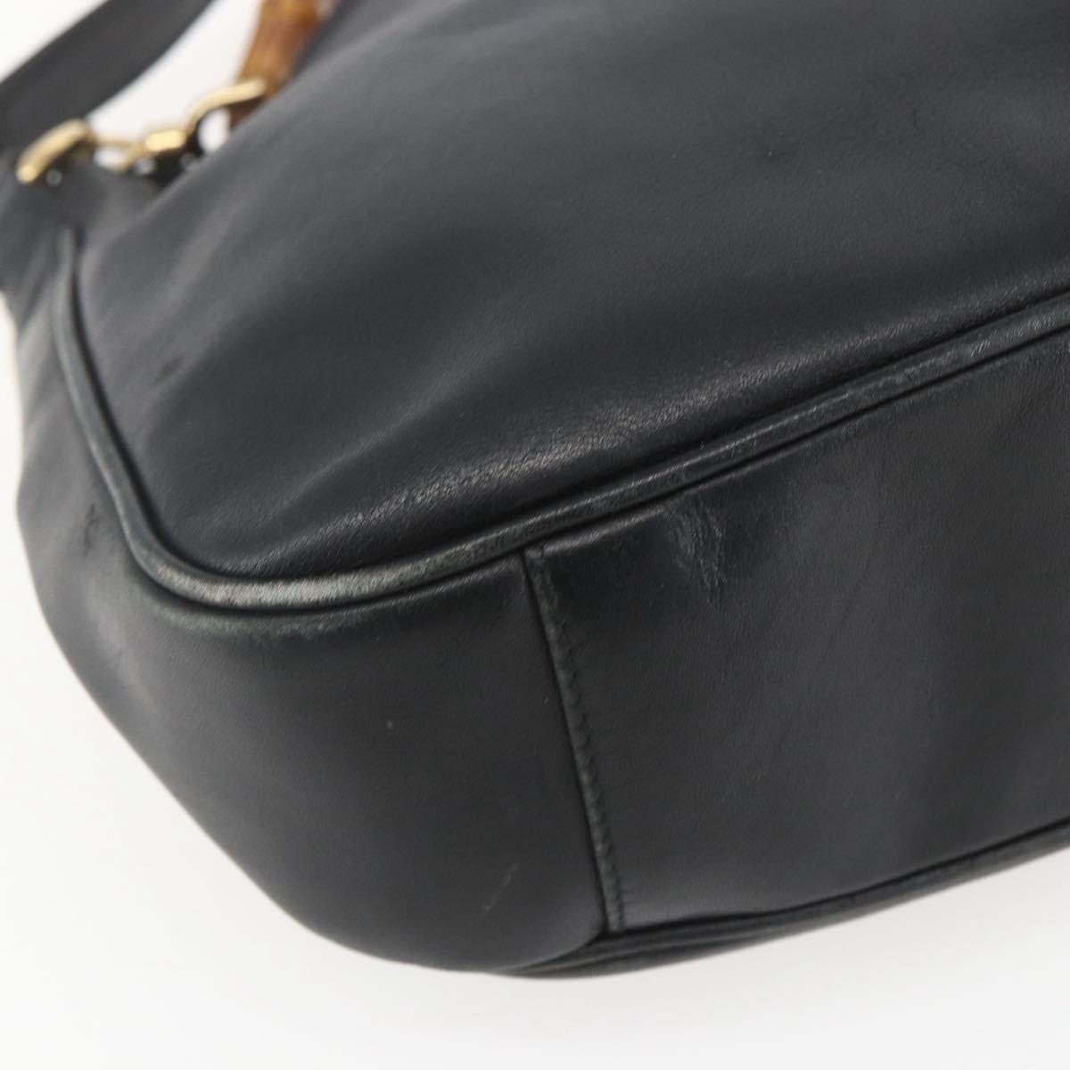 GUCCI Bamboo Hand Bag Leather 2way Black Gold 001 1633 Auth 156256