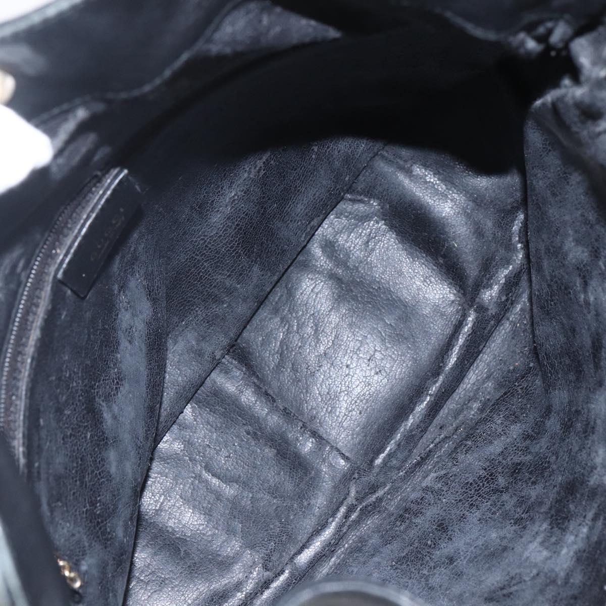 GUCCI Bamboo Hand Bag Leather 2way Black Gold 001 1633 Auth 156256