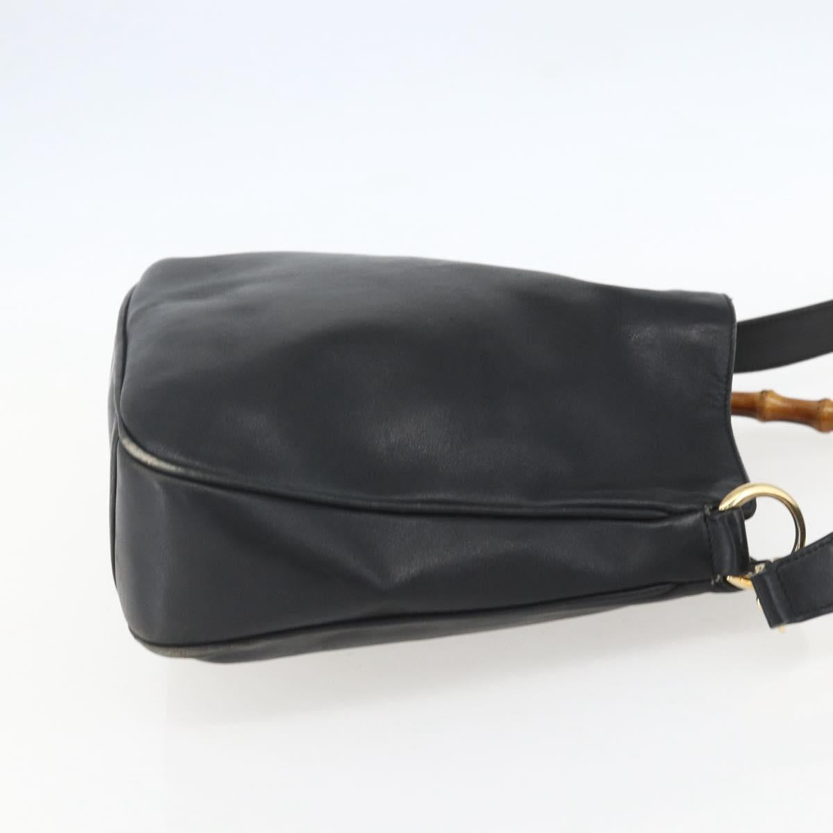 GUCCI Bamboo Hand Bag Leather 2way Black Gold 001 1633 Auth 156256
