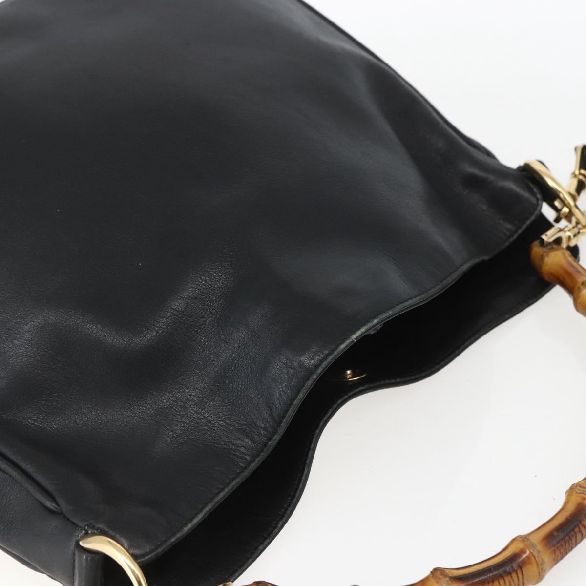GUCCI Bamboo Hand Bag Leather 2way Black Gold 001 1633 Auth 156256