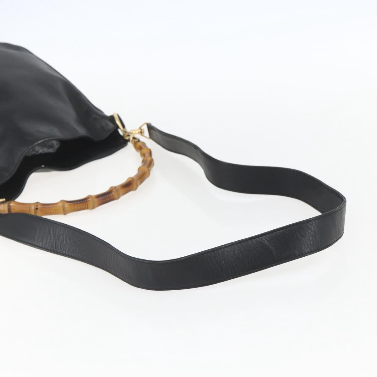 GUCCI Bamboo Hand Bag Leather 2way Black Gold 001 1633 Auth 156256