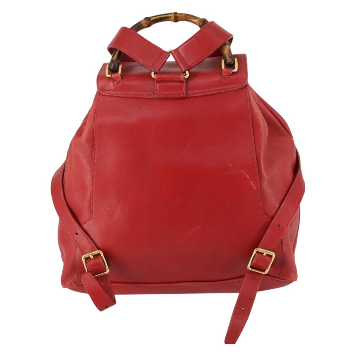 GUCCI Bamboo Backpack Leather Red Gold 003 2058 0016 Auth 156257