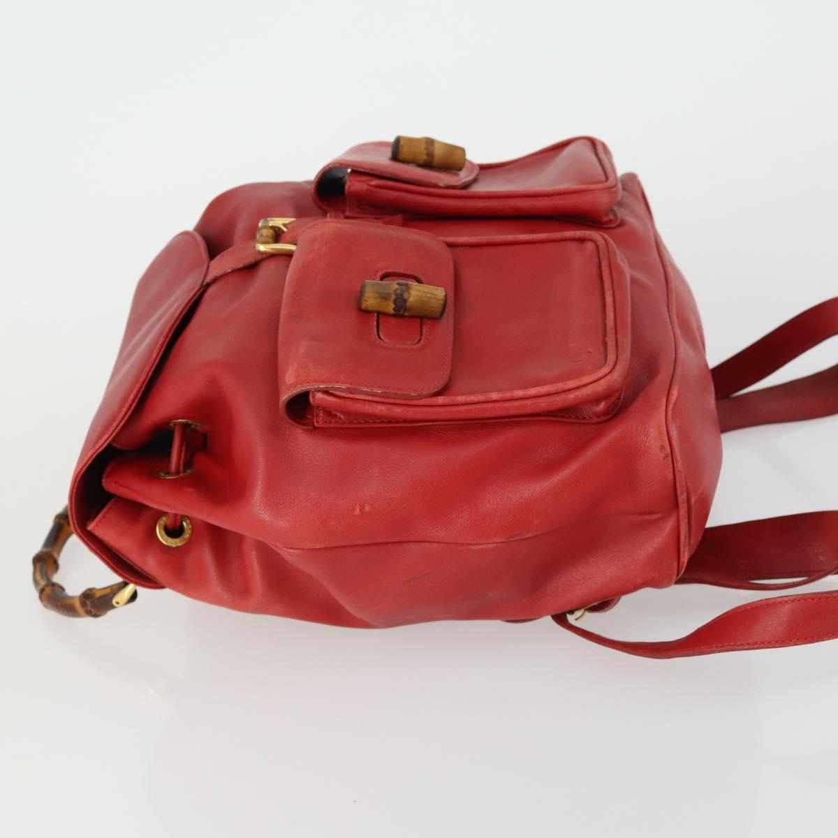 GUCCI Bamboo Backpack Leather Red Gold 003 2058 0016 Auth 156257