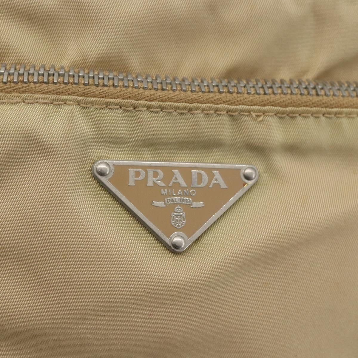 PRADA Shoulder Bag Nylon Beige Silver Auth 156267