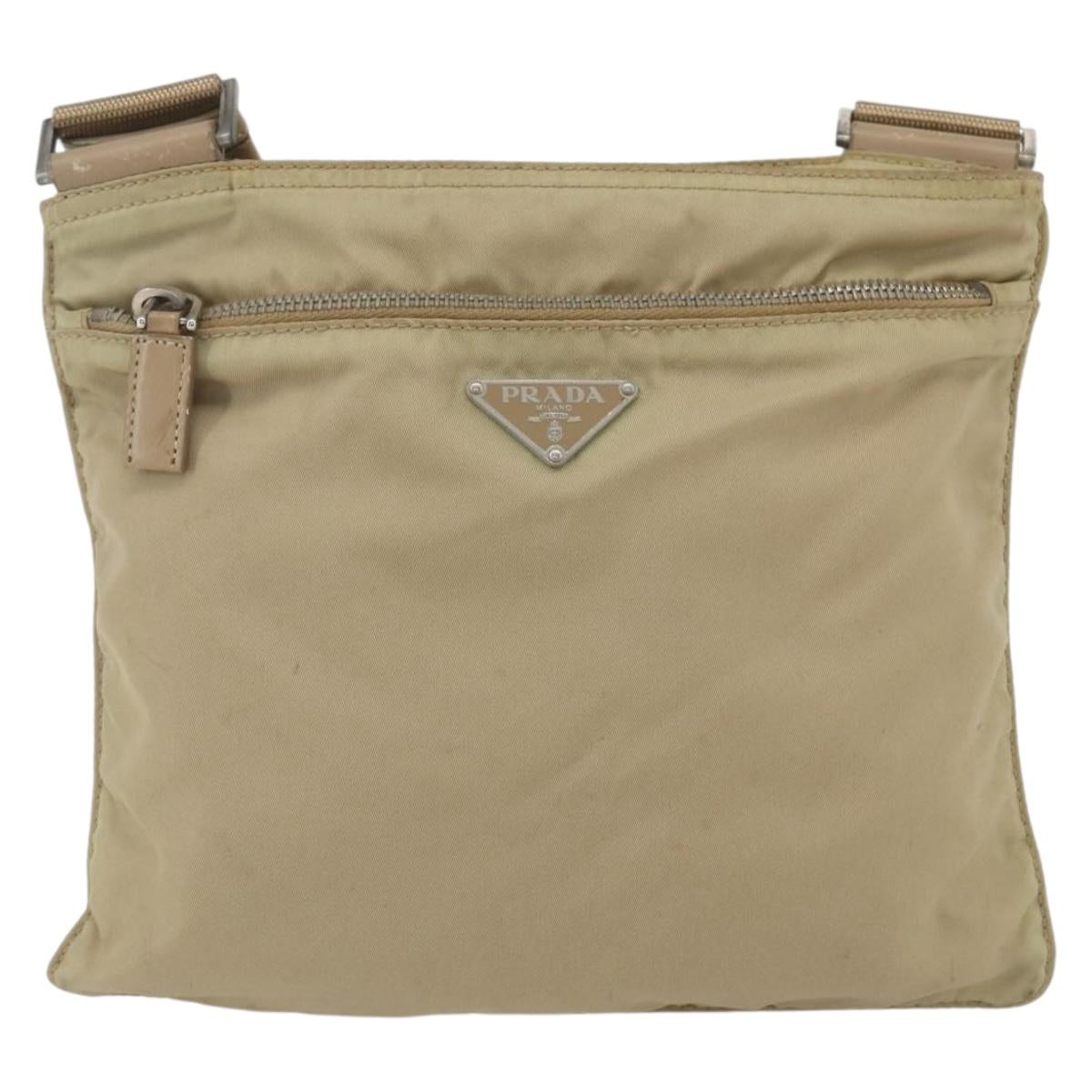 PRADA Shoulder Bag Nylon Beige Silver Auth 156267