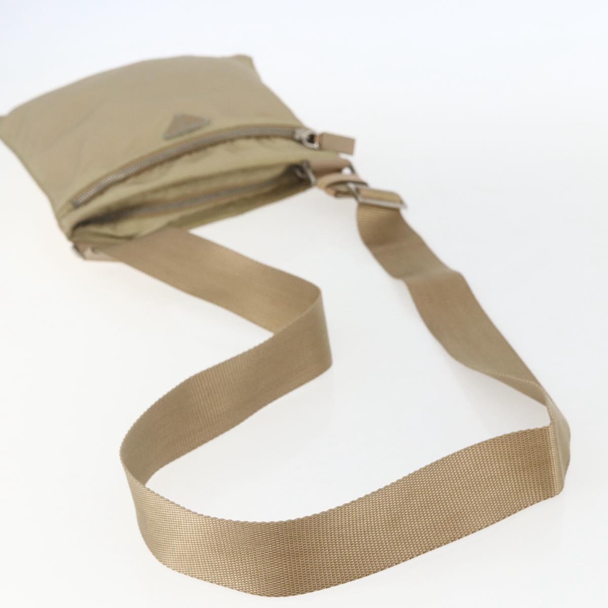 PRADA Shoulder Bag Nylon Beige Silver Auth 156267