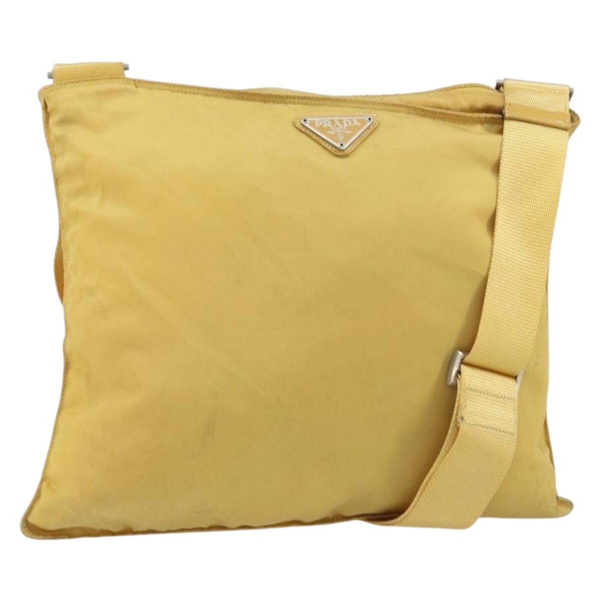 PRADA Shoulder Bag Nylon Yellow Silver Auth 156268