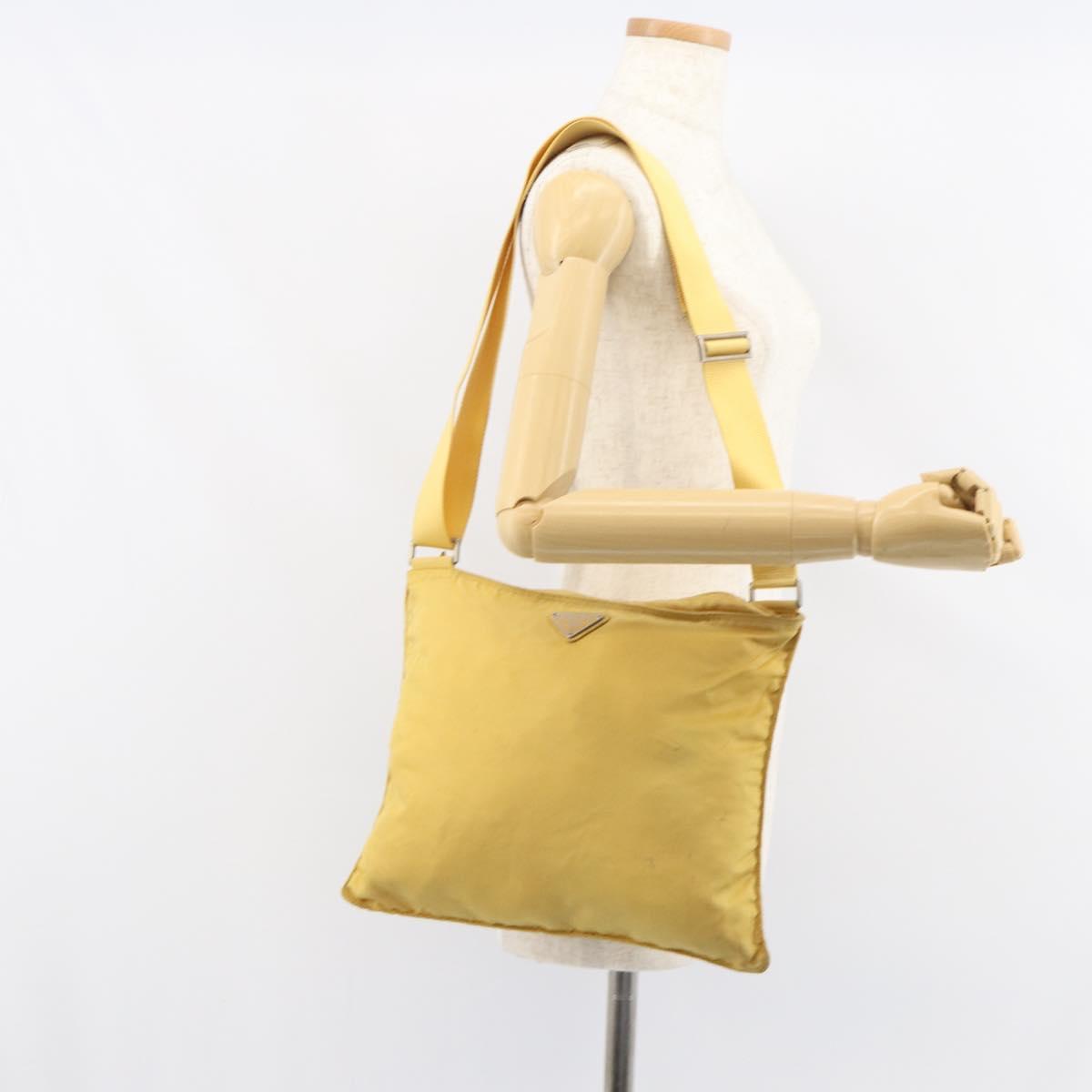 PRADA Shoulder Bag Nylon Yellow Silver Auth 156268