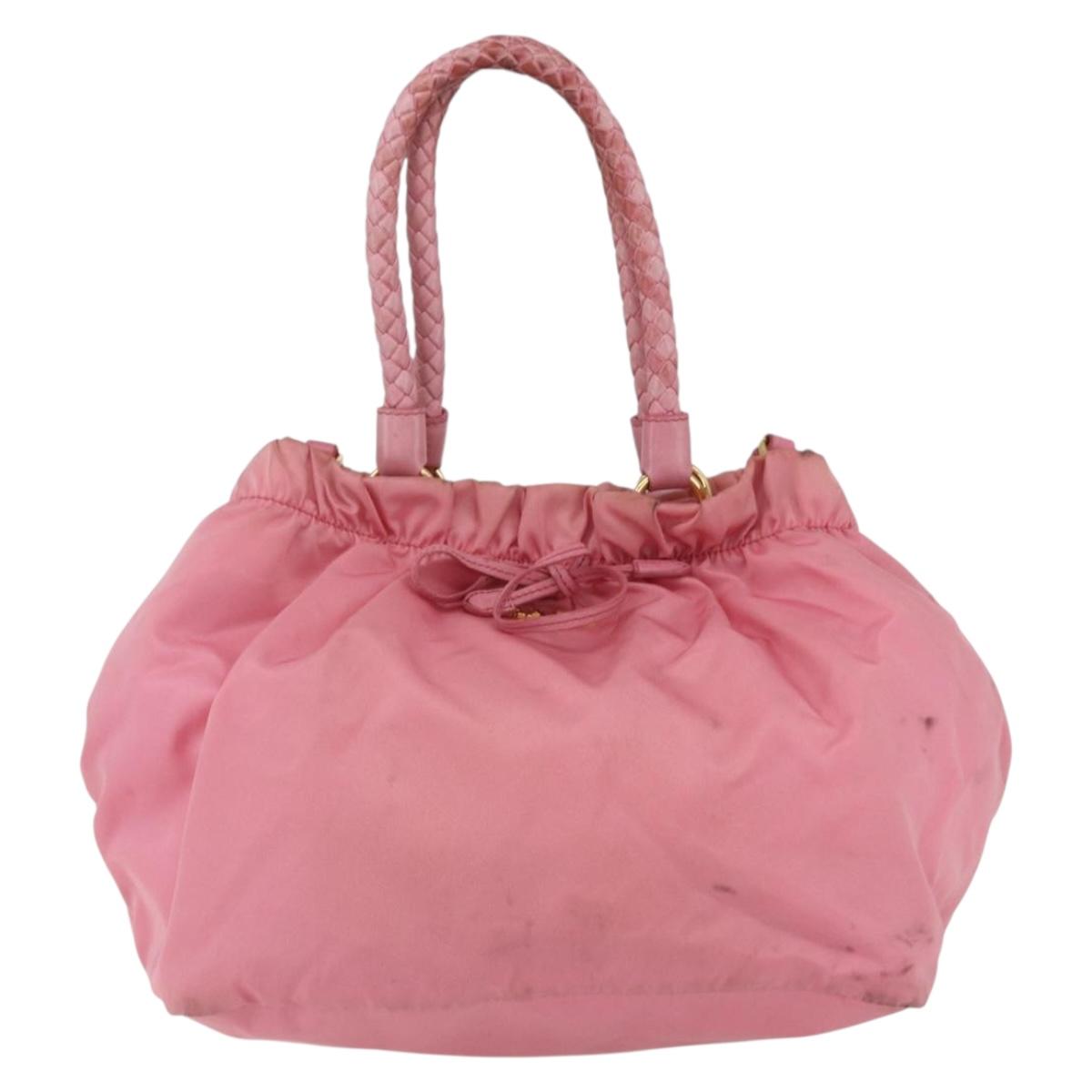 PRADA Hand Bag Nylon 2way Pink Gold Auth 156270