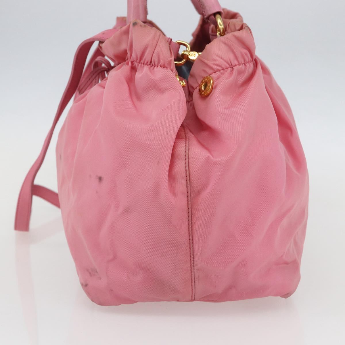 PRADA Hand Bag Nylon 2way Pink Gold Auth 156270