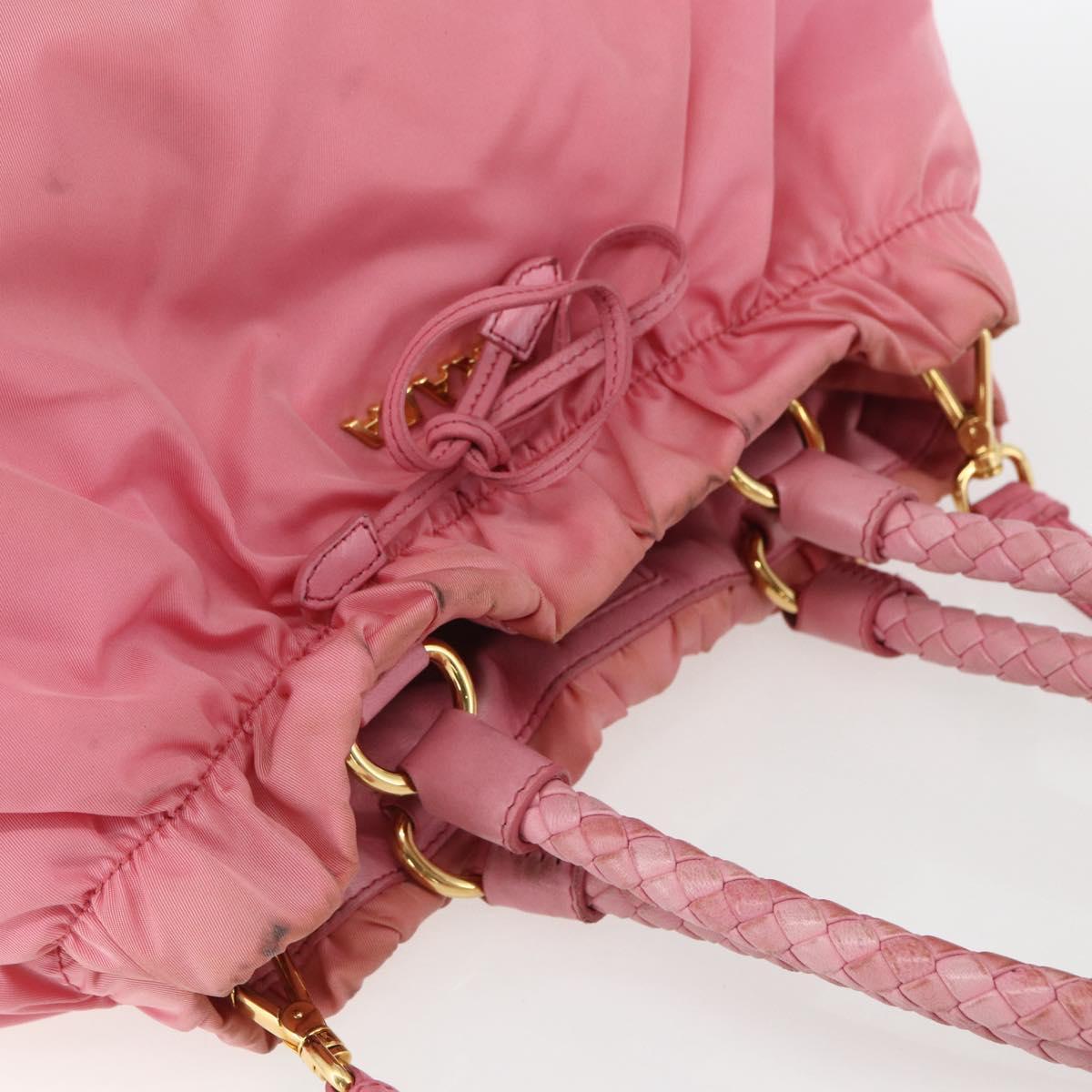 PRADA Hand Bag Nylon 2way Pink Gold Auth 156270