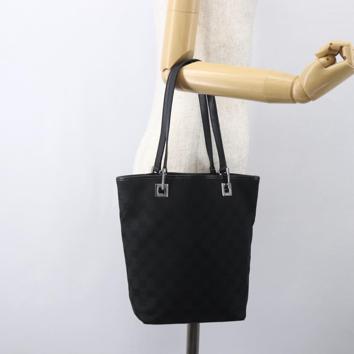 GUCCI GG Canvas Tote Bag Black Silver 31244 Auth 156271