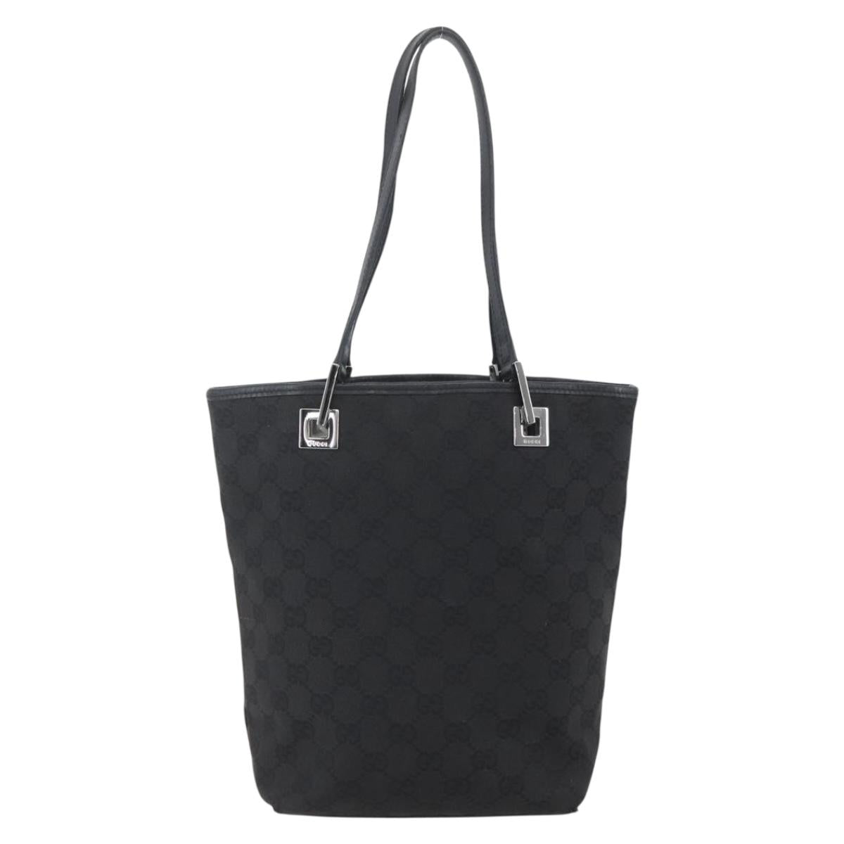 GUCCI GG Canvas Tote Bag Black Silver 31244 Auth 156271