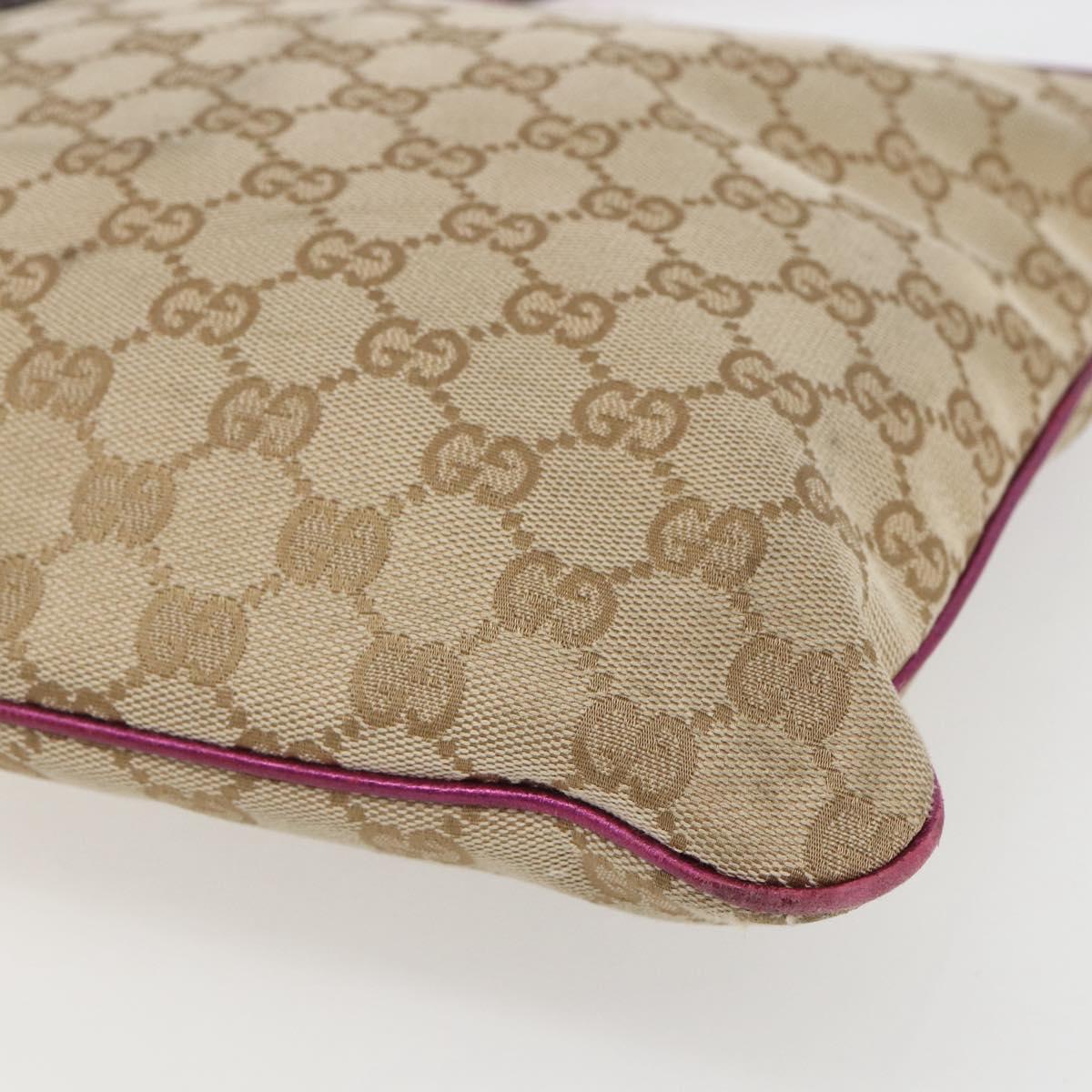 GUCCI GG Canvas Shoulder Bag Beige Pink gold 144388 Auth 156272