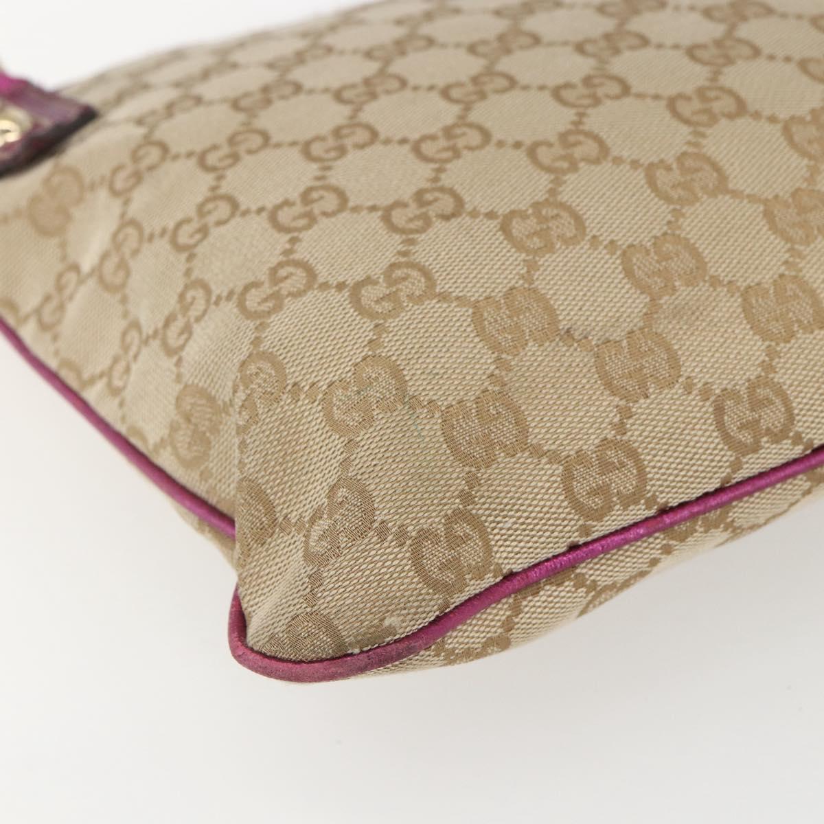 GUCCI GG Canvas Shoulder Bag Beige Pink gold 144388 Auth 156272