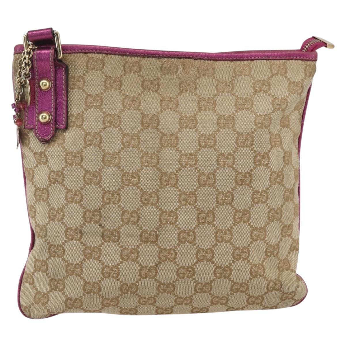 GUCCI GG Canvas Shoulder Bag Beige Pink gold 144388 Auth 156272